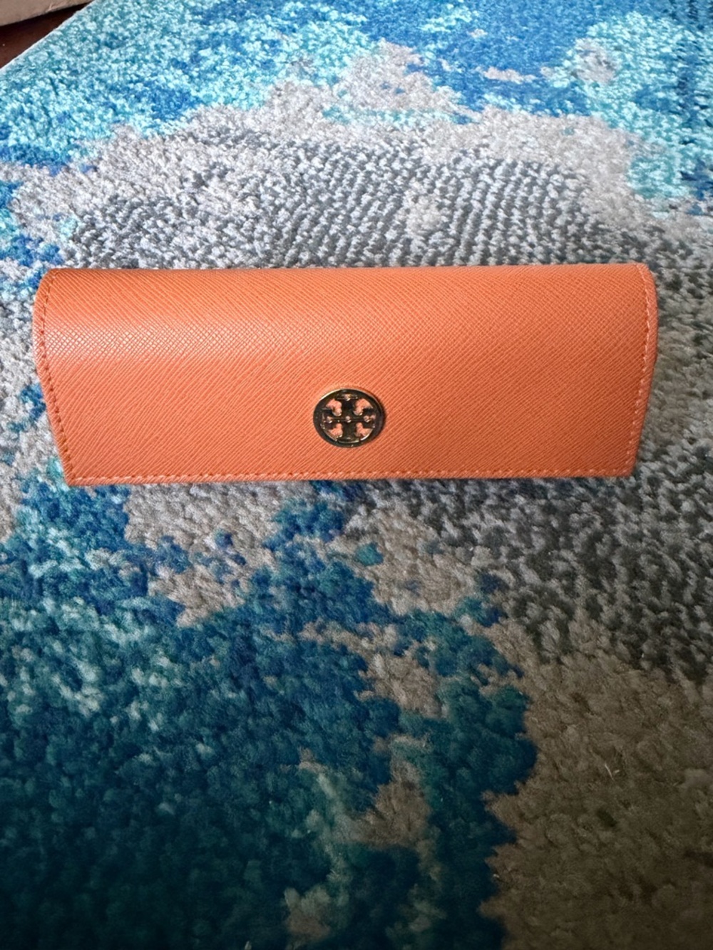 Tory Burch Orange Saffiano Leather Sunglass Case with Gold Logo